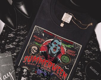 Summerween Dracula Shirt 80’s Horror Movie Poster Slasher Summer Camp Comfort Colors Vampires Shirt Boo Basket Summer Halloween