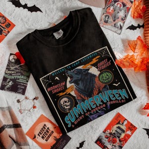 Summerween Werewolf 80s horror movie shirt! Friday the 13th summer camp vibes, werewolf, supernatural, VHS tape, spooky haunted design, zombie, Halloween slasher tee, retro horror lover apparel.