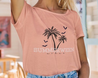Summerween Vibes Palmen Fledermäuse Shirt Png Design Sommer Halloween Vibes Spooky Babe T-Shirt Design Digital