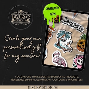 Summerween Party Multi-use Sticker Set of 11 PNG Digital Download Designs: Spooky Printable Boo Basket DIY Craft Halloween In The Summer image 3