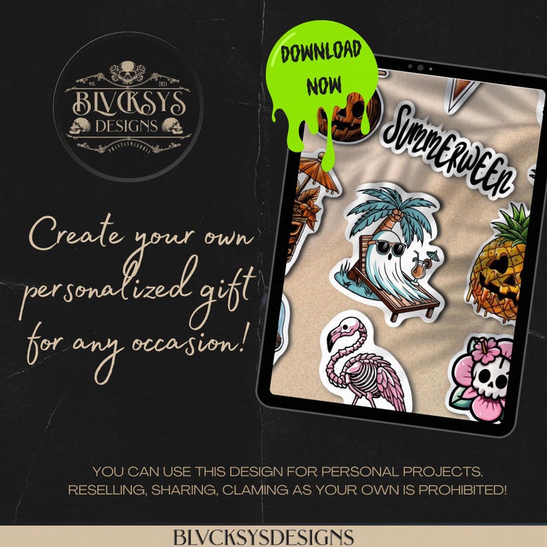 Summerween Party Multi-use Sticker Set of 11 PNG Digital Download Designs: Spooky Printable Boo Basket DIY Craft Halloween In The Summer image 3