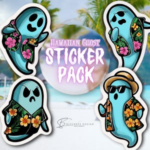 Summerween Hawaiian Ghost Horror Sticker FYSIEKE Kiss Cut Sticker Pack Planner Laptopstickers Boo Hawaii Shirt Bloemen