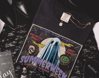Summerween Ghost Shirt Slasher Summer Camp Folk Horror Spooky Comfort Colors Shirt Boo Basket Gift Idea 80s Retro Horror Movie