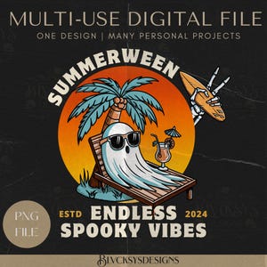 Summerween Ghost Multifunktionell PNG | Slasher Summer Digital Fil | Spöklikt sommarspöke på stranden | Direkt nedladdning