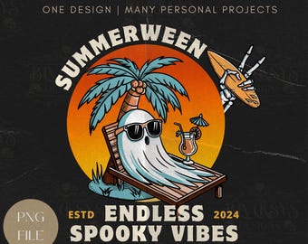 Summerween Ghost Multi-use PNG | Slasher Summer Digital File | Spooky Summer Ghost On The Beach | Instant Download