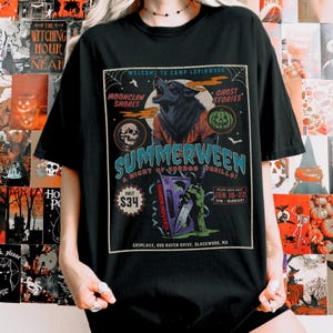 Summerween Werewolf 80s horror movie shirt! Friday the 13th summer camp vibes, werewolf, supernatural, VHS tape, spooky haunted design, zombie, Halloween slasher tee, retro horror lover apparel.