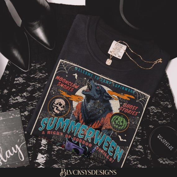 Summerween Werewolf Shirt 80’s Horror Movie Poster Slasher Summer Camp Comfort Colors 1717 Boo Basket Gift Idea Folk Horror Blvcksysdesigns
