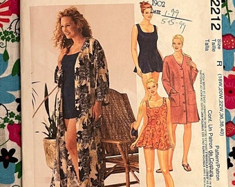 Women's Bathing Suit and Cover-up Pattern, McCall's 2212, Size R:  18W, 20W, 22W * 1997, like new pattern, uncut with factory folds