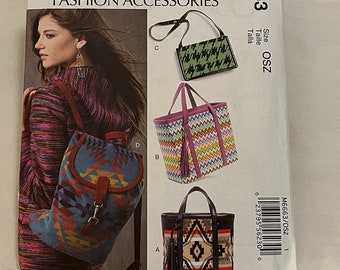 McCall's Bags Pattern M6663, 4 styles lined bags / totes, backpack style, small bag with flap, larger sizes bags with straps * 2012 like new