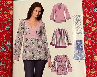 New Look Simplicity Dress Pattern 6677, 5 top styles, pullover shirts, v neck, Size A:  10 12 14 16 18 20 22, 2007, English French Spanish