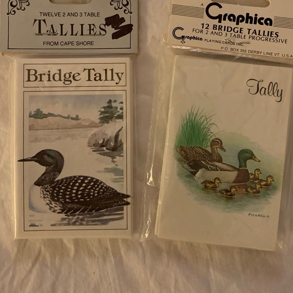 Vintage Tallies, 2 packets of 2 and 3 Table Scoring Bridge Tally Packs, NIP NOS table tally cards, natural themes:  ducks swimming