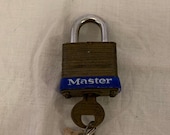 Vintage Master Lock, 1 Small Padlock, Heavy lock, Weathered, aged patina, brass with brass key, 2 extra small keys