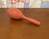 Vintage Sock Darner, Wooden Egg-shaped Piece with handle painted pink, repair socks, push needle against wood, sewing tool, mend socks