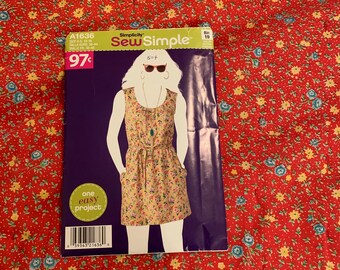 Simplicity Sew Simple Dress Pattern A1636, One Easy Project, Misses' Pullover Dress and Tie Belt, Size 10 - 18, 2013