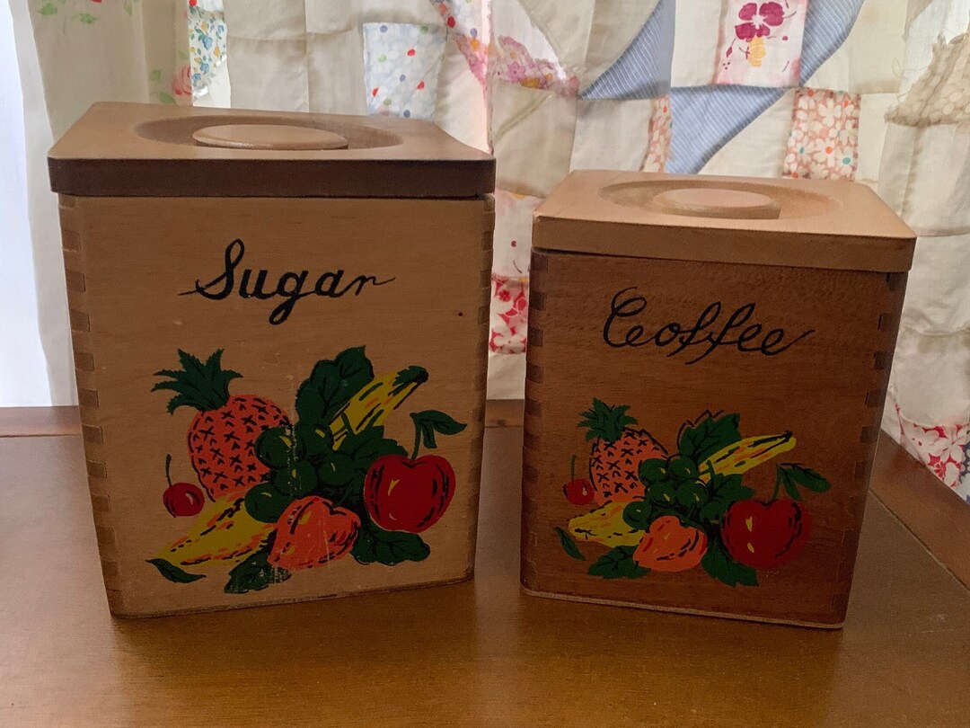 2 Vintage Wood Nesting Canister Boxes Sugar Coffee Dove Tail Etsy