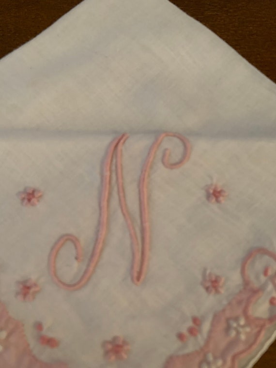 Vintage N Monogrammed Handkerchief / Hankie - Whit