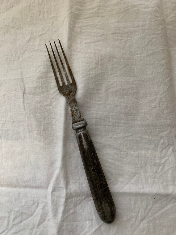 Vintage serving fork Toasting fork wood handle with inlay Etsy