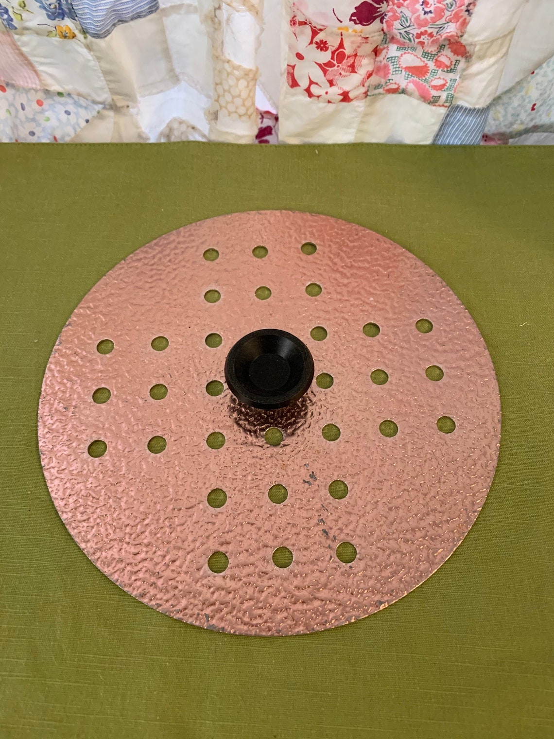 Vintage Round Copper Pan Lid with Holes Black Plastic Knob Etsy