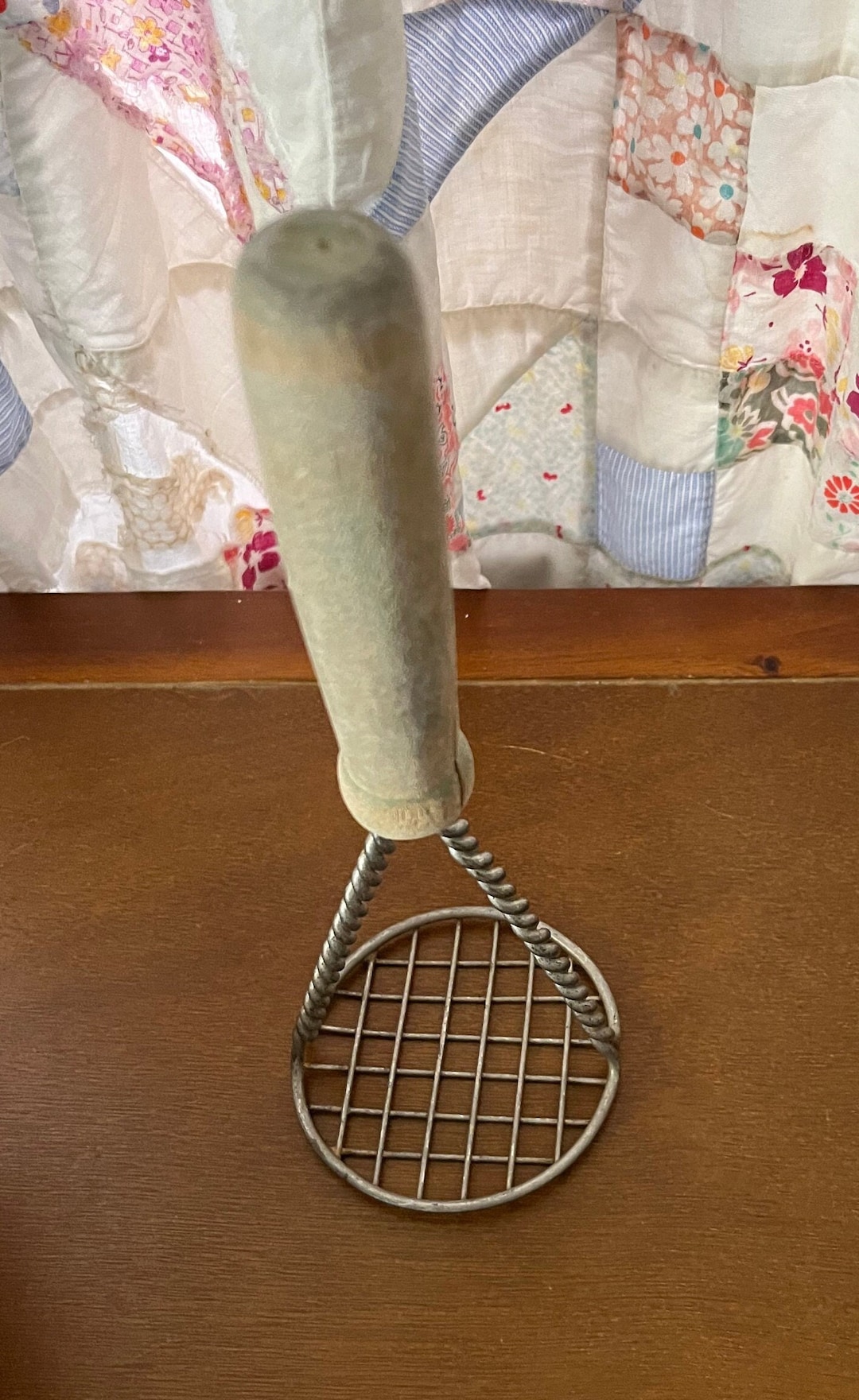 Vintage Potato Masher Wooden Handle Heavy Twisted Wire With Etsy