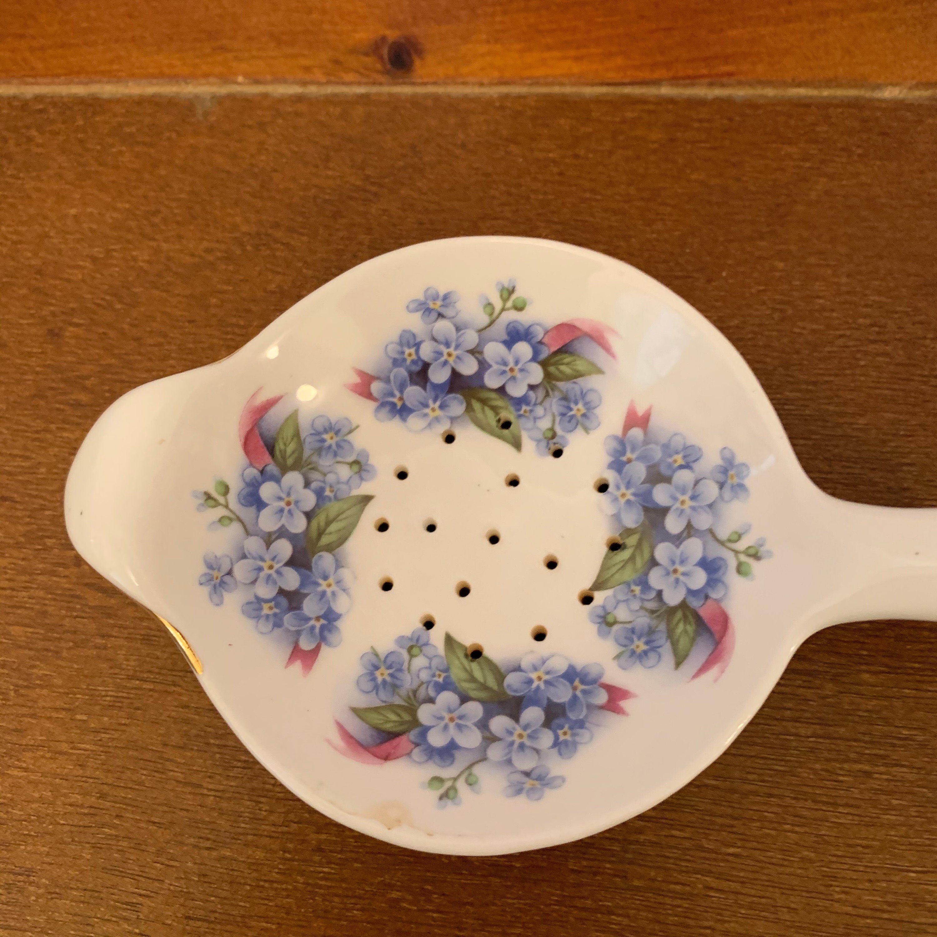 Vintage Ceramic Tea Strainer blue pink Etsy