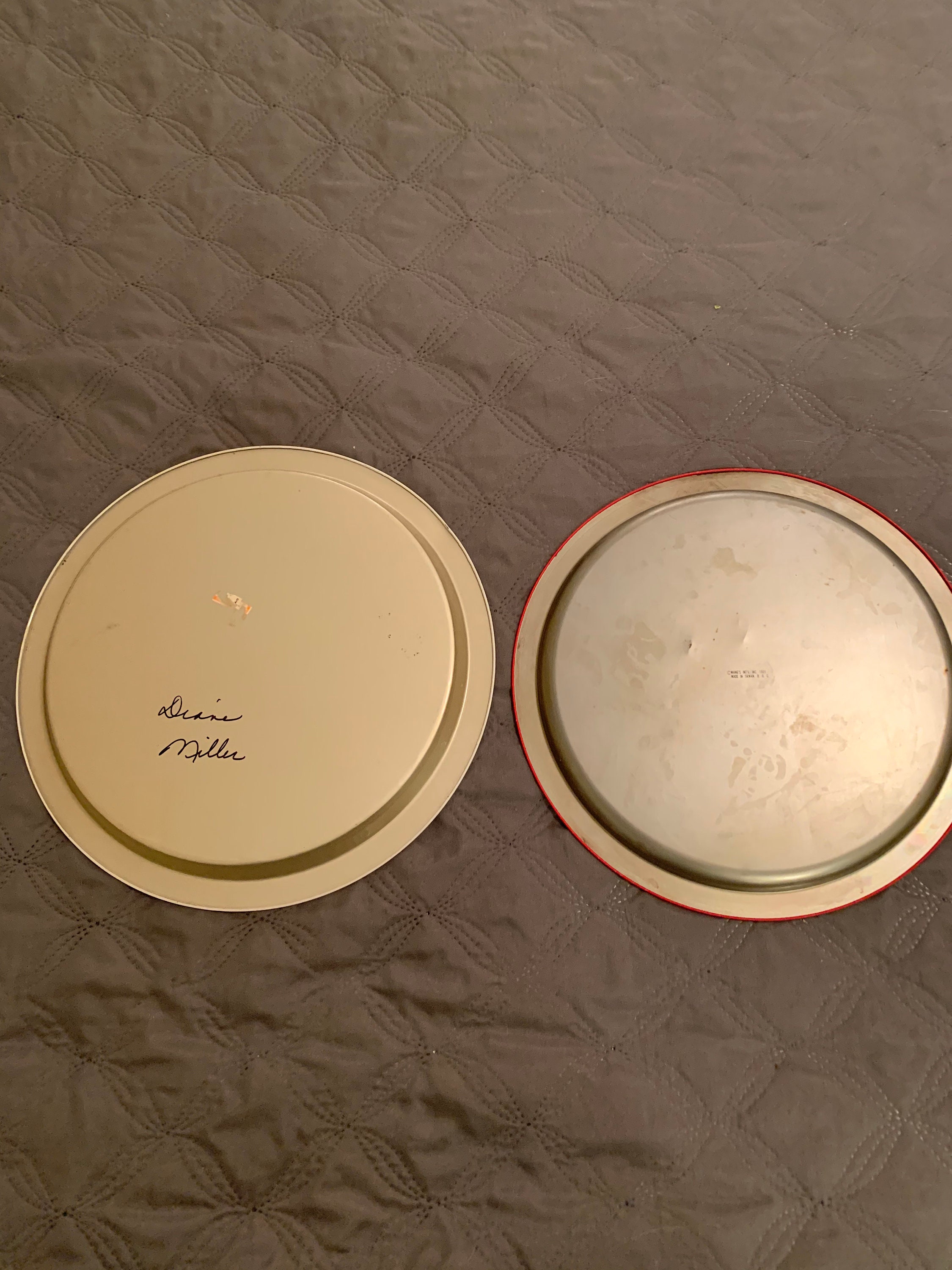 2 Vintage Christmas Trays round metal trays red with Elf on Etsy