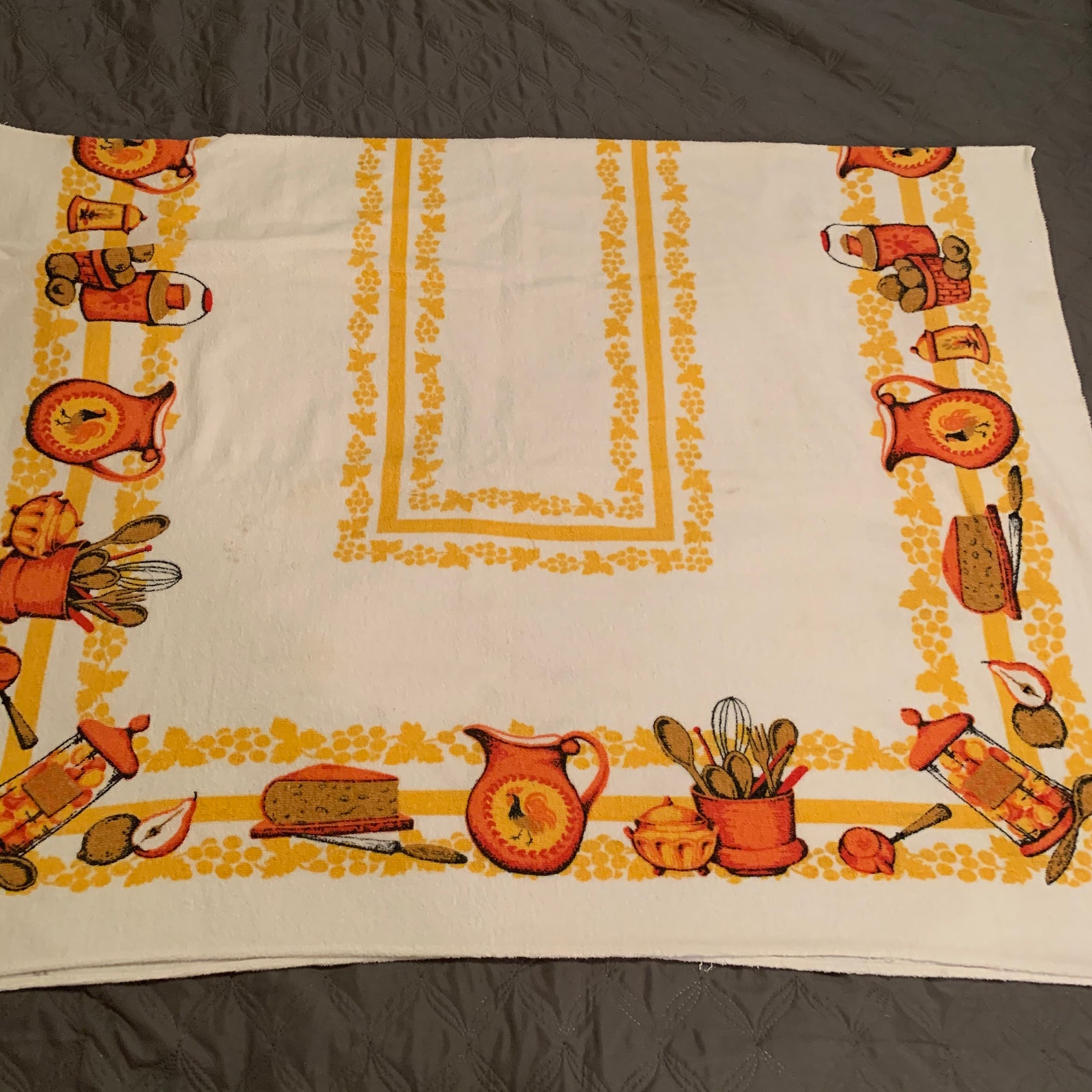 Vintage terry cloth tablecloth 1960s white with orange Etsy