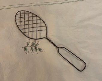 Vintage Wire Whisk with Crossed Wire - Unique metal whisk, flat with grid patterned wire - cooking utensil, mixer