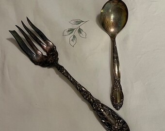 2 Vintage serving pieces, small ladle and large serving fork, Community Ballad ladle & Oxford Silver Plate Co. fork