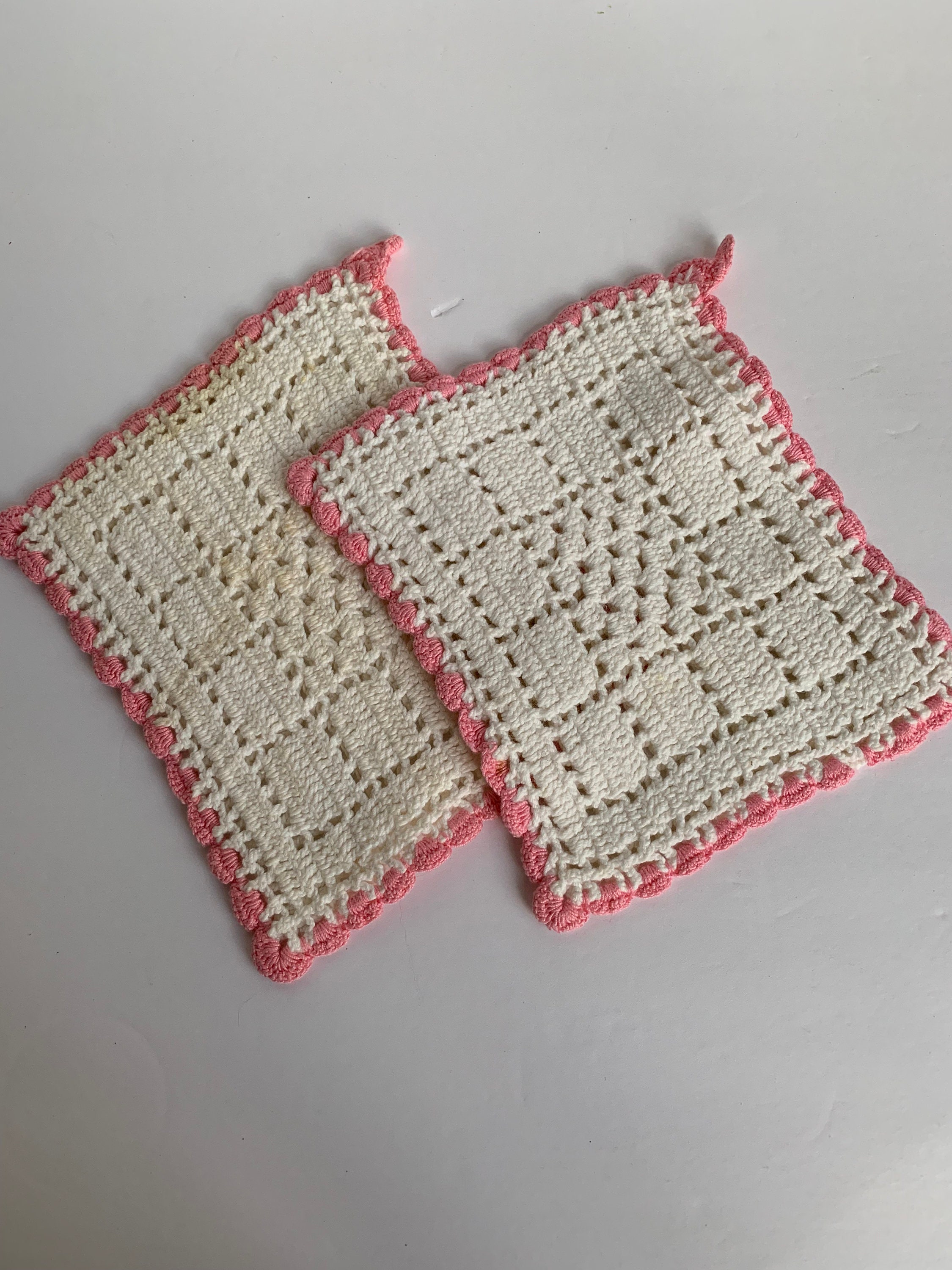 One Pair, Handmade Crochet Square Potholders With Loop 6 X 6 in Teal Blue,  Magenta Pink, Mango Yellow, Steel Gray & NEW Matcha Green 
