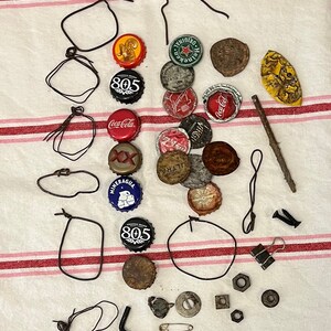 Random Rusty Found Objects, Bottle caps, wire, nail, small pieces * 30+ pieces for crafting, rustic art supplies