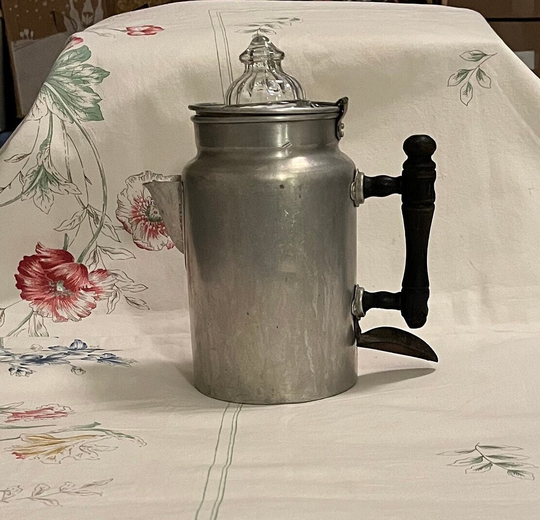 Large Vintage Aluminum Coffee Pot 2 Liters Aluminum Camping Percolator  Coffee Maker Camping Spplies Tea Decor Farmhouse Vase Retro Country 