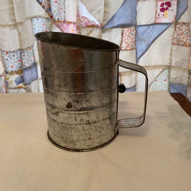 Vintage Flour Sifter Metal With Handle Crank Black Plastic Etsy