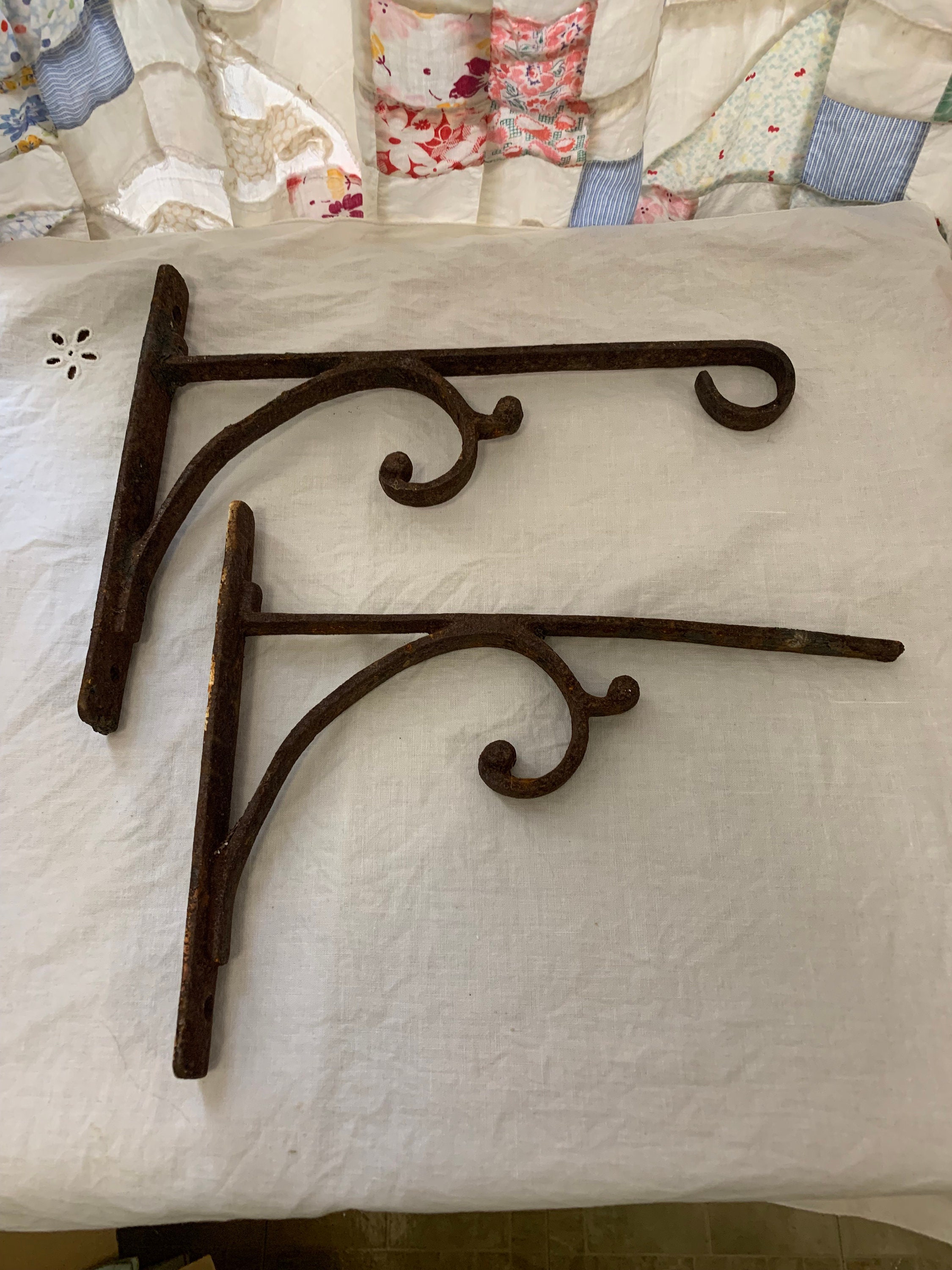 Vintage Rustic Shelf Brackets Two Rusty Brackets for hanging Etsy