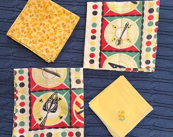 8 Vintage Napkins -- Mix and Match Patterns / Solids, Prints, embroidery, florals, fruit, kitchen motif, table linens, eclectic mix