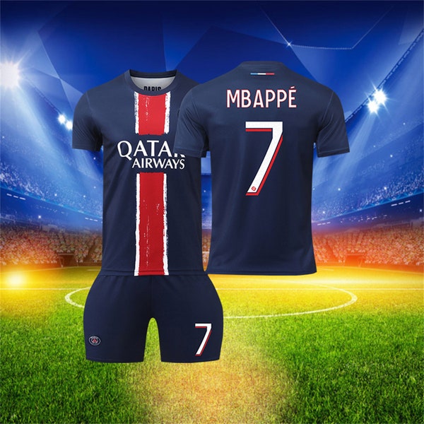 Set maglia Home 24/25 Paris Saint Germain, set maglia da calcio #7 Mbappe, set maglia + pantaloncini, taglia per adulti e bambini