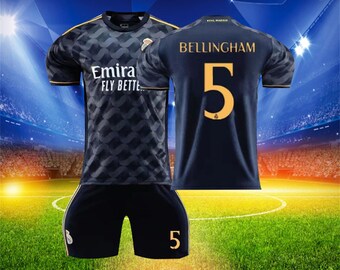 Madrid Away Soccer Jersey Set, #5 Bellingham, Soccer Jersey & Shorts Set, Size For Childrens and Adults