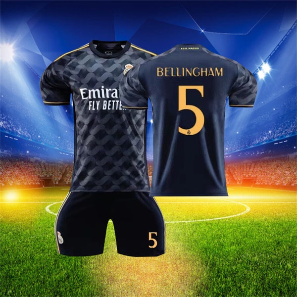 Madrid Away Soccer Jersey Set, #5 Bellingham, Soccer Jersey & Shorts Set, Size For Childrens and Adults