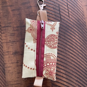 Burgundy and Tan Medallion Lip Balm Holder Zipper Pouch image 1