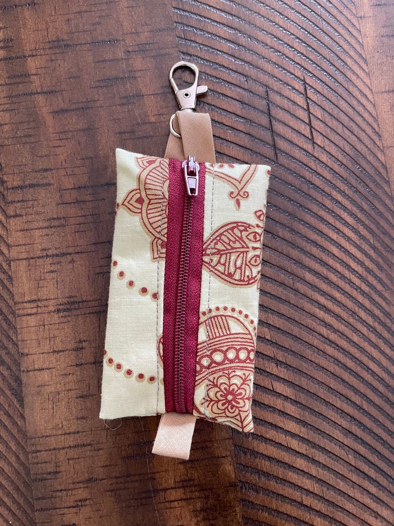 Burgundy and Tan Medallion Lip Balm Holder Zipper Pouch image 1