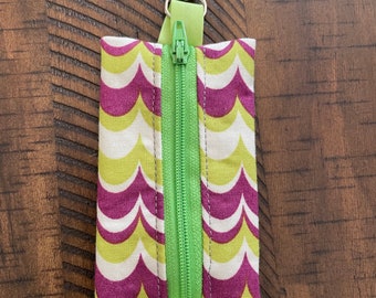 Green, Purple and White Retro Wavy Lip Balm Holder Zipper Pouch