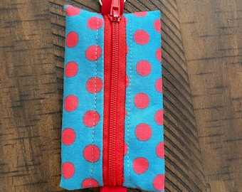 Blue and Red Polka Dot Lip Balm Holder Zipper Pouch
