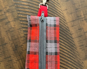 Red, Black and Grey Plaid Lip Balm Holder Zipper Pouch