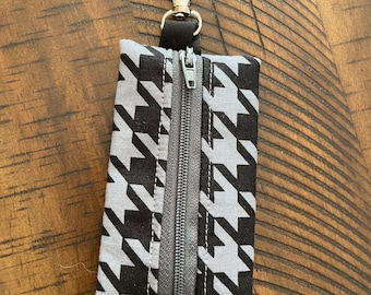 Black and Grey Houndstooth Lip Balm Holder Zipper Pouch