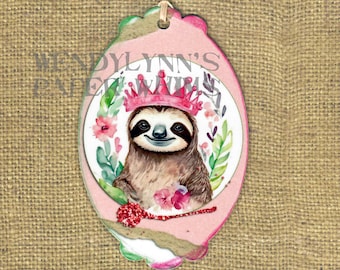 Sloth Wearing a Pink Crown Bookmark, Watercolor Illustration, Pink Tiara, Gift for Reader, Sloth Lover, Gift for Child, Small Gift, Tag