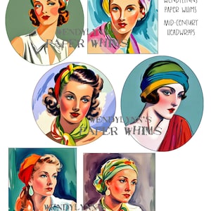 PRINTABLE, Instant Download, Digital Collage Sheet, Clipart, Six Beautiful Woman With Headwraps, Paper Crafts, Junk Journaling, Mixed Media image 1