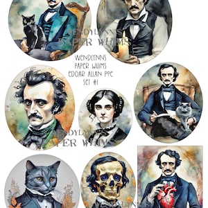 DRUCKBAR, Edgar Allan Poe, sofortiger Download, digitale Collage Sheet, Clipart, Vintage, Papierherstellung, Junk Journal, Mixed Media, Scrapbook