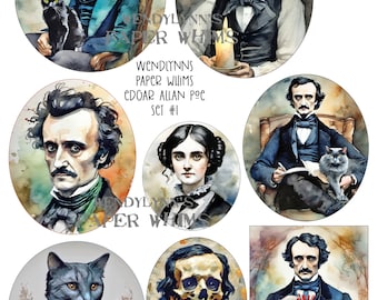 PRINTABLE, Instant Download, Digital Collage Sheet, Clipart, Eight (8), Edgar Allan Poe, Vintage, Paper Crafting, Junk Journal, Ephemera