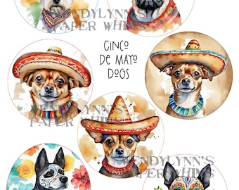 PRINTABLE, Instant Download, Digital Collage Sheet, Clipart, Seven (7) Cinco de Mayo Dogs, Sugar Skull Dogs, Sombrero Hats, Paper Crafting