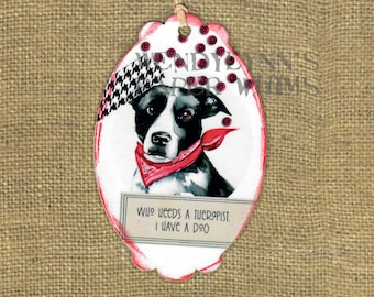 Bookmark, Dog Bookmark, Dog with Red Bandana, Black and White Dog, Humorous Sentiment, Dog Lover Gift, Who Needs a Therapist I Have a Dog