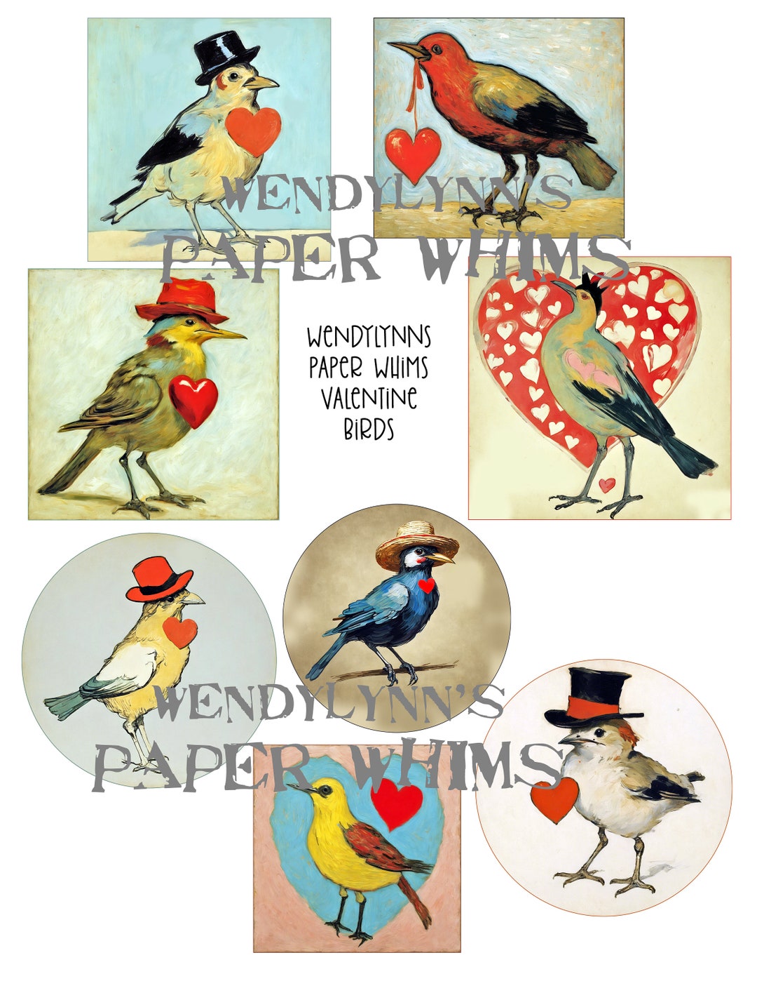 PRINTABLE, Eight Valentine Birds, Instant Download, Digital Collage ...